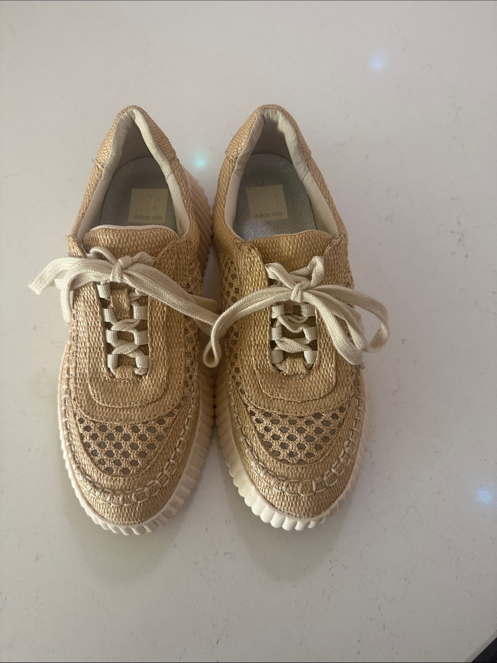 Dolce Vita Beige Woven Platform Sneakers